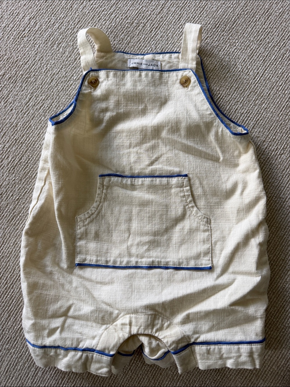 Janie and Jack Cream Overalls with Blue Piping